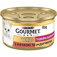 Влажный корм GOURMET Gold "Двойное удовольствие" для взрослых кошек, кусочки в соусе с уткой и индейкой 85 г