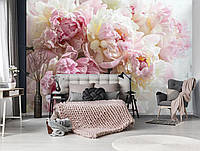 Фотошпалери 3D квіти в інтер'єрі спальні 254 x 184 см Світло рожеві півонії (13817P4)+клей