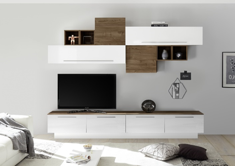 Стінка у вітальню Інфініті Білий Глянець, Темний Горіх 844056-BIDA, фото 1