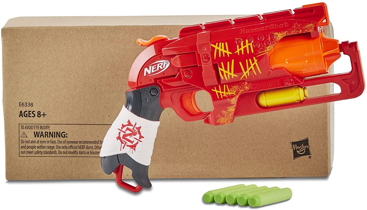 Бластер Нерф Зомбі Забастовка Хаммершот червоний NERF Zombie Strike Hammershot ЕКОупаковка E6338