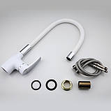 Змішувач для кухні Frap F4453-03 з гнучким виливом, білий/хром, фото 7