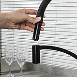 Змішувач для кухні Frap F4552-6 з гнучким виливом, чорний, фото 3