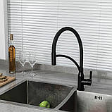 Змішувач для кухні Frap F4552-6 з гнучким виливом, чорний, фото 2