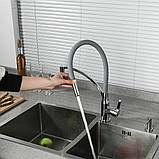 Змішувач для кухні Frap F4552 з гнучким виливом, сірий/хром, фото 3