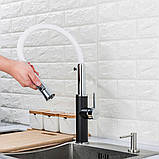 Змішувач для кухні Frap F4452-7 з гнучким виливом, 2 режими, чорно/білий, фото 2