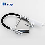 Змішувач для кухні Frap F4452-8 з гнучким виливом, 2 режими, біло/чорний, фото 5