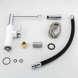 Змішувач для кухні Frap F4452-8 з гнучким виливом, 2 режими, біло/чорний, фото 6