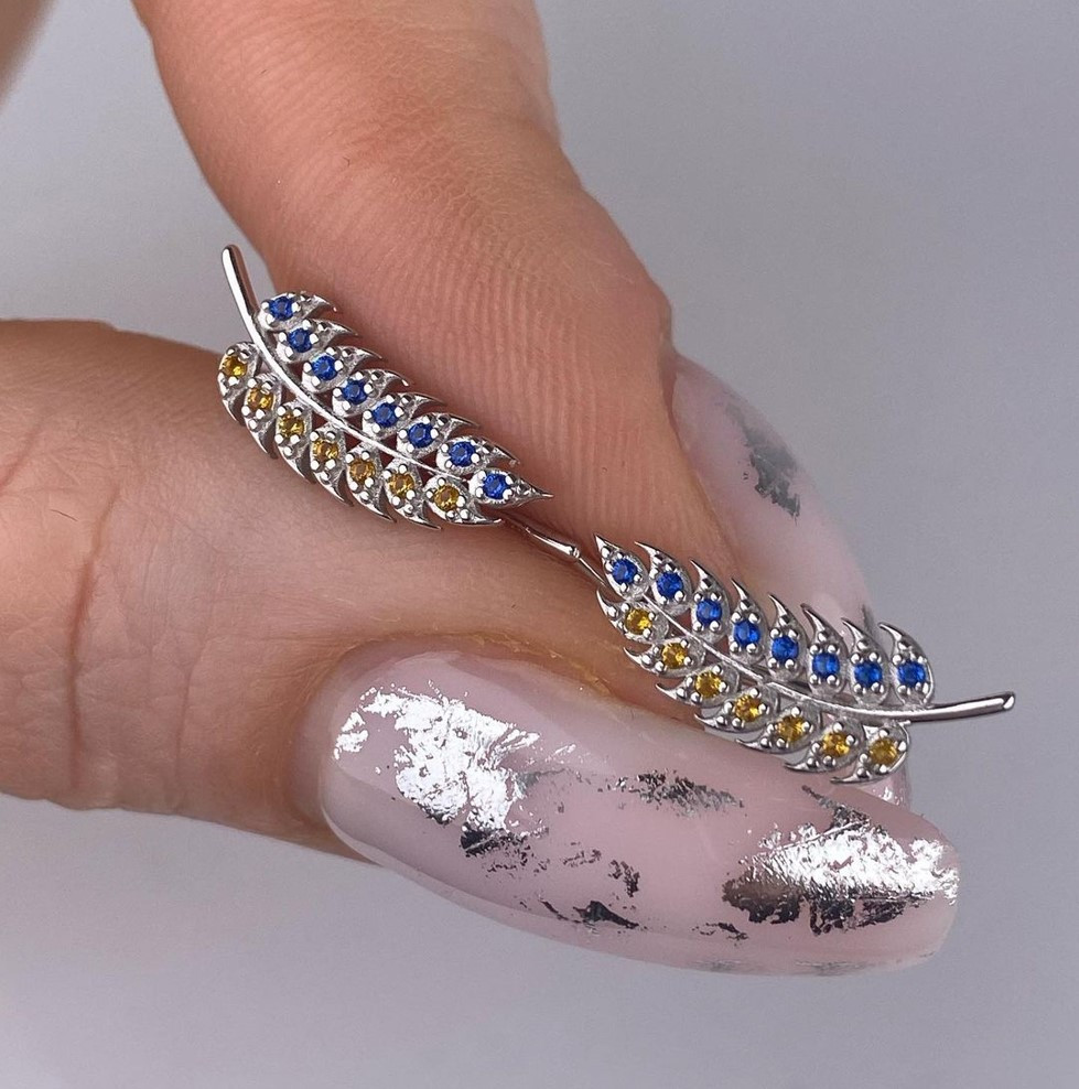 Срібні сережки кафи патріотичні, фото 1