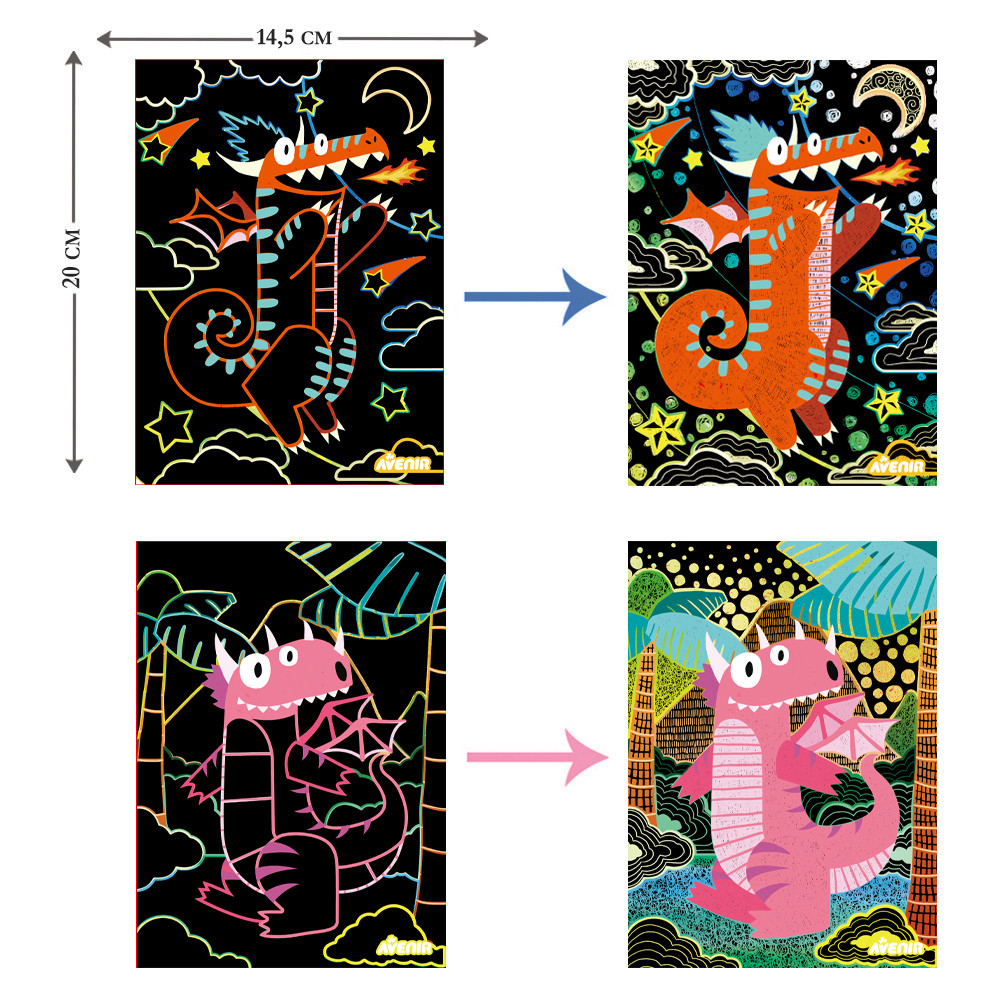 AVENIR Набор для творчества, скретч-арт "Волшебные дракончики", 4 раскраски - фото 3 - id-p1809397268