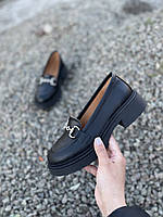 Черные кожаные женские туфли- лоферы на кожаной подкладке