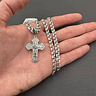 Срібний чоловічий комплект натільний хрестик та ланцюжок плоський бісмарк 925 проба, фото 2