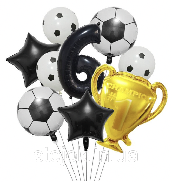 Набір куль у стилі "Футбол" з цифрою та кубком, фото 1