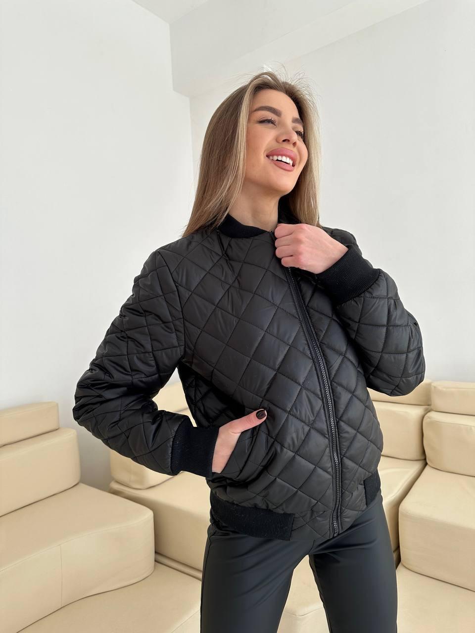 Коротка стьобана куртка бомбер демісезонна на блискавці (р. 42-48) 65011011, фото 1