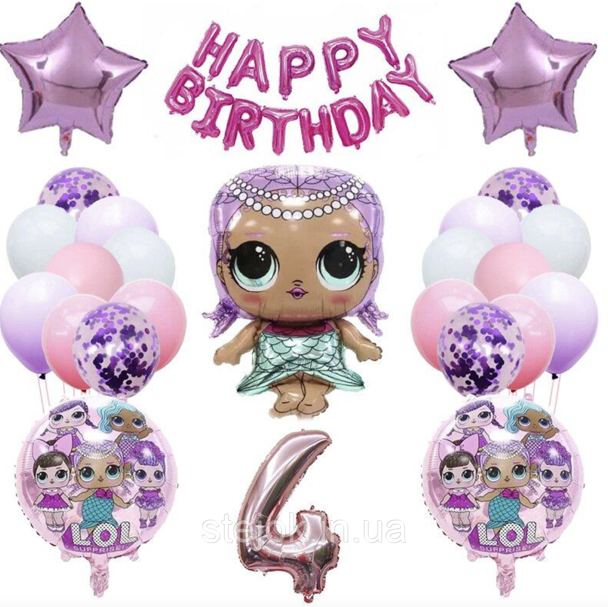 Фотозона з куль ЛОЛ рожева з написом Happy Birthday з цифрою, фото 1