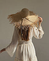 Капелюх солом'яний жіночий літній стильний з широкими полями і бахромою D.Hats беж