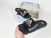 Adidas Мужские тапочки летние черные с рефлективным лого Адидас Шлепанцы на лето. Пляжные тапочки мужские