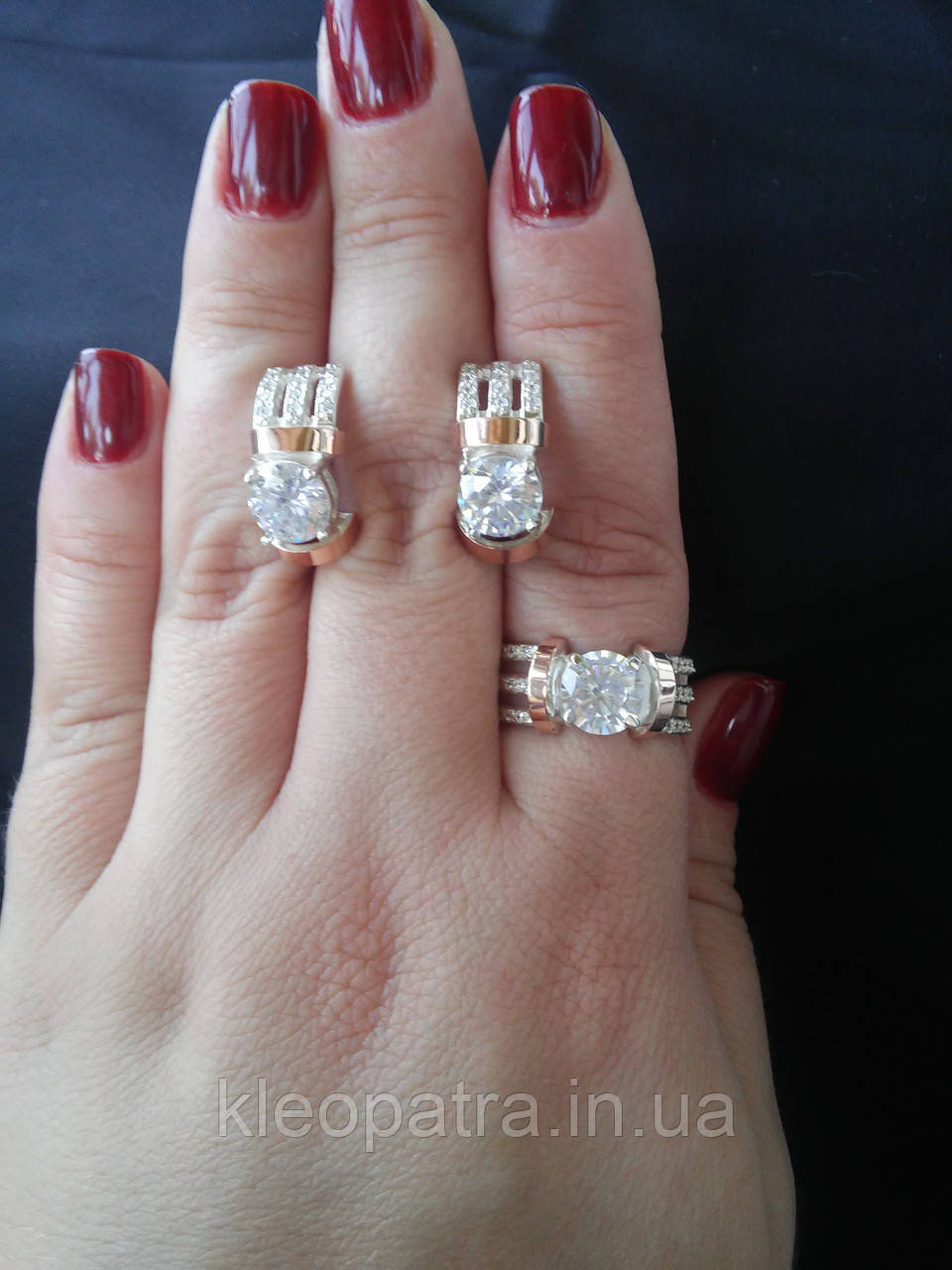 Срібний комплект із накладками золота Валентина, фото 1