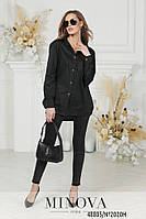 Стильна жіноча чорна сорочка довга з бавовни великих розмірів від 42 до 52