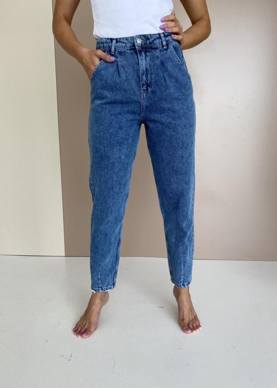 Жіночі плотні джинси МОМ в синьому кольорі розміри 34