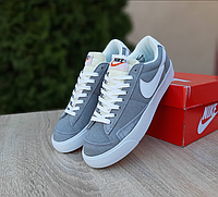 Женские кроссовки Nike Blazer low grey серые низкие Кеды Сникерсы Найк Блейзер замшевые короткие