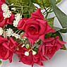 Штучні квіти. Букет троянд Патіо з гіпсофілою, червоний. 8 голів, фото 2