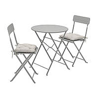 СУНДСО Стол+2 стула, садовый, серый/Куддарна серый