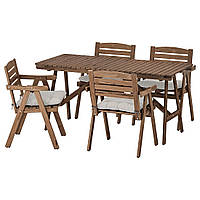 ФАЛЬХОЛЬМЕН Стол+4 кресла, садовый, светло-коричневая морилка/Куддарна серый