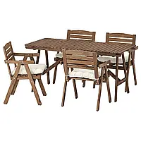 ФАЛЬХОЛЬМЕН Стол+4 кресла, садовый, светло-коричневая морилка/Куддарна бежевый