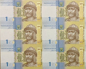 Нерозрізаний лист із банкнот НБУ номіналом 1 грн 60 шт. Колекційні листи банкнот. Нерозрізані гривні, фото 3