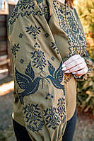 Оригинальная Льняная женская вышиванка в цвете хаки, Современная женская вышивка, Женские вышиванки зеленые, M