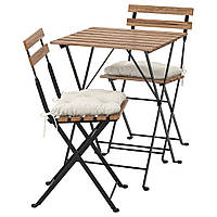ТЭРНО Стол+2 стула, садовый, черный/светло-коричневая морилка/Куддарна бежевый