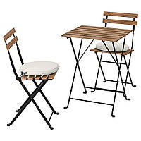 ТЭРНО Стол+2 стула, садовый, черный/светло-коричневая морилка/Фрёсён/Дувхольмен бежевый