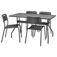 ВИХОЛЬМЕН Стол+4 стула, садовый, темно-серый/темно-серый