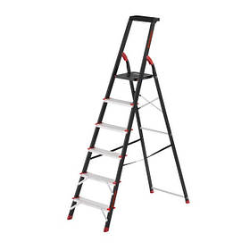 Драбина 6 сходинок, лоток для інвентарю, сталевий профіль, висота верхньої сходинки 1280мм, 481х1138х1787мм, mst mst