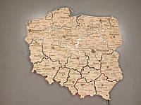 Карта Польщі англійською мовою з фанери настінний декор з LED-підсвіткою Nevet червоно-білий 45х45 см