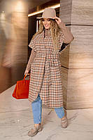 Бежевое модное женское шерстяное пальто-кардиган батал с 46 по 68 размер