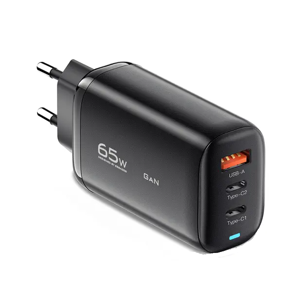 УЦІНКА! Зарядний пристрій Essager 65W GaN 2 USB-С & 1 USB-A QC3.0 PD3.0 Fast Charge, фото 1