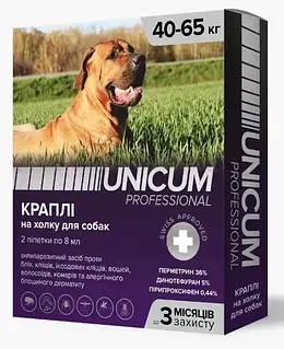 Капли от блох и клещей на холку для собак Unicum PRO 40-65 кг (перметрин) Ціна за 1 піпетку