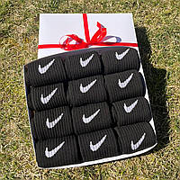 Подарочный набор мужских длинных демисезонных черных спортивных брендовых носков Nike 41-45 12 пар BG