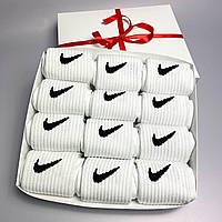 Подарочный бокс женских длинных демисезонных белых спортивных фирменных носков Nike 36-41 12 шт для девушек BG