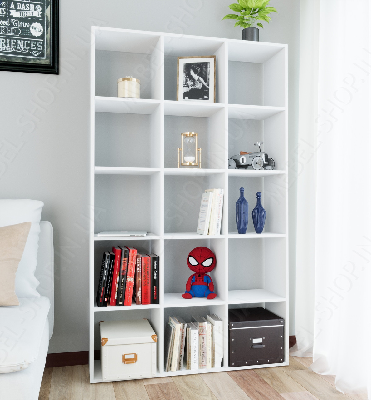 Книжковий стелаж відкритий високий у вітальню Полиця для книг на 15 відділень Перегородка з Ламінованого ДСП, фото 1