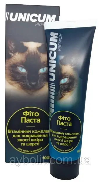 Фіто-паста для кішок та кошенят Unicum Вітамінний комплекс для покращення яоксті шкіри та шерсті 100 гр