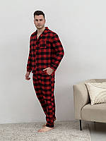Мужская пижама с фланели (брюки + рубашка) клетка красный/черный М; L; XL; 2XL L
