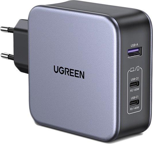 Мережевий зарядний пристрій UGREEN CD289 GaN Nexode 140W 1*USB-A+2*USB-C EU + кабель USB C to C (2m)