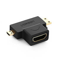 Адаптер UGREEN HD129 Micro HDMI+Mini HDMI (female) to HDMI (female) black (20144)