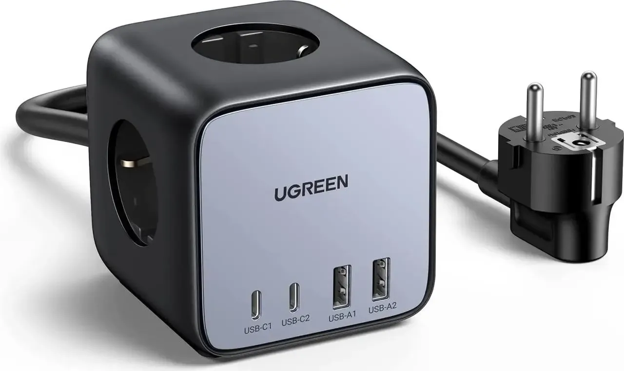 Мережевий зарядний пристрій UGREEN CD268 3-контактна розетка DigiNest Cube 65W 2*USB+2*USB-C Power Strip GaN (60113)