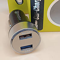 Автомобільний зарядний пристрій QC 3.0 Mini Dual Usb, 30 Вт, 2 порти, швидка зарядка зі світлодіодним дисплеєм,