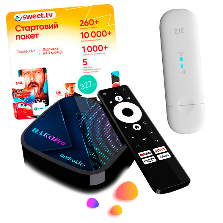Приставка Смарт ТВ ( HAKOPRO S905Y4-B ) + модем ZTE MF-79(U)