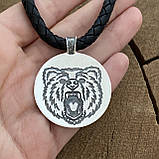 Срібна підвіска Ведмежа Лапа на шкіряному шнурку з рунами, фото 5