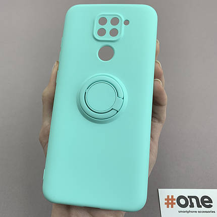 Чохол для Xiaomi Redmi Note 9 чохол з кільцем підставкою на телефон сяомі редмі нот 9 бірюзовий hrg, фото 1